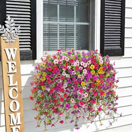 ADXORA 8PCS Artificial Hanging Fake Flowers for Outdoor Decoration Faux Silk Flowers Plants for Outdoor Outside Planter UV Resistant Daisy with Eucalyptus Leaves, Porch Front Door Patio Balcony Yard Décor - Image 5