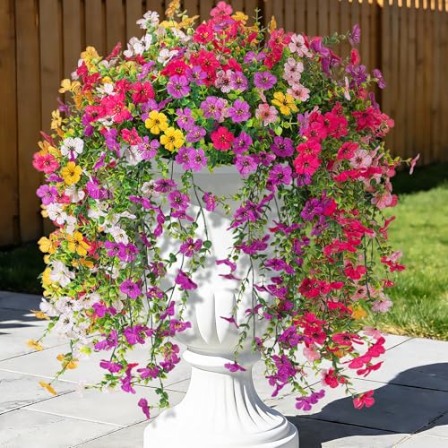 ADXORA 8PCS Artificial Hanging Fake Flowers for Outdoor Decoration Faux Silk Flowers Plants for Outdoor Outside Planter UV Resistant Daisy with Eucalyptus Leaves, Porch Front Door Patio Balcony Yard Décor - Image 1