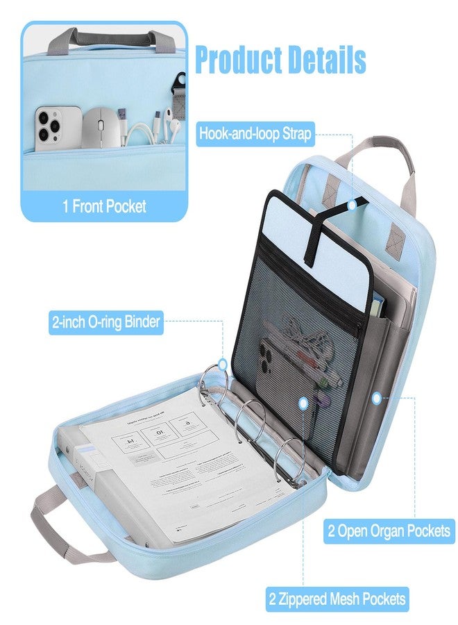 MoKo Zipper Binder, 2 Inch 3 Ring Binder with 500 Sheets Capacity & Shoulder Strap & Handle, Multi-Pocket Zipper Organizer for Middle School, Blue & Gray - Image 3