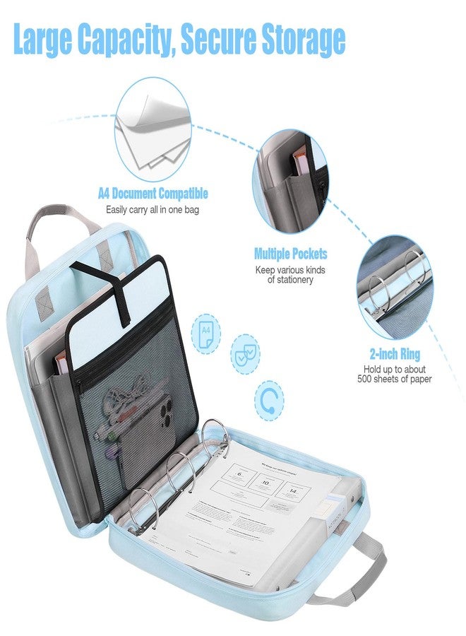 MoKo Zipper Binder, 2 Inch 3 Ring Binder with 500 Sheets Capacity & Shoulder Strap & Handle, Multi-Pocket Zipper Organizer for Middle School, Blue & Gray - Image 2