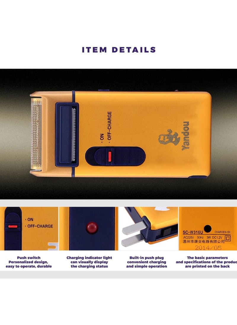 YANDOU Yandou Aluminum Rechargeable Electric Razor for Men - Quick Charge, Continuous Shaving, and Super Hard Titanium Alloy Plating Foil for a Comfortable Grooming Experience, Beard Trimmer, 3W (Gold)  - Image 2