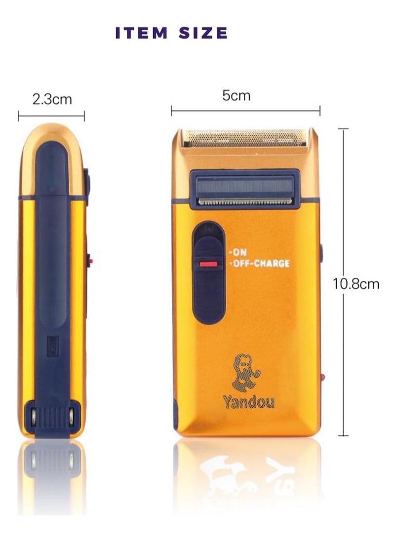 YANDOU Yandou Aluminum Rechargeable Electric Razor for Men - Quick Charge, Continuous Shaving, and Super Hard Titanium Alloy Plating Foil for a Comfortable Grooming Experience, Beard Trimmer, 3W (Gold)  - Image 4