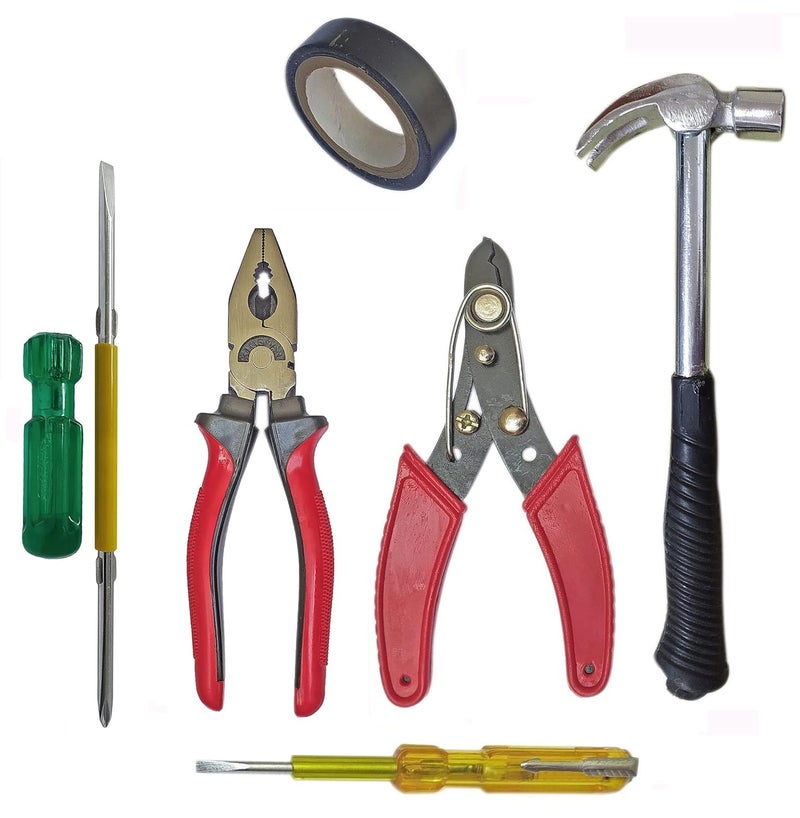 Inditrust Inditrust Hand Tool Kit with Plier Hammer Screwdriver Wire Cutter electric tape electric tester 6 Tools  - Image 1