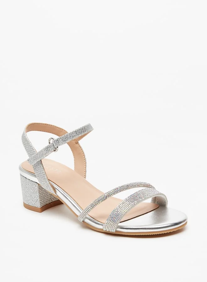 سيليست Girls Embellished Block Heeled Sandals with Hook and Loop Closure