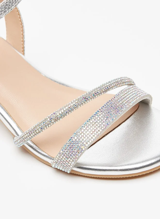 سيليست Girls Embellished Block Heeled Sandals with Hook and Loop Closure