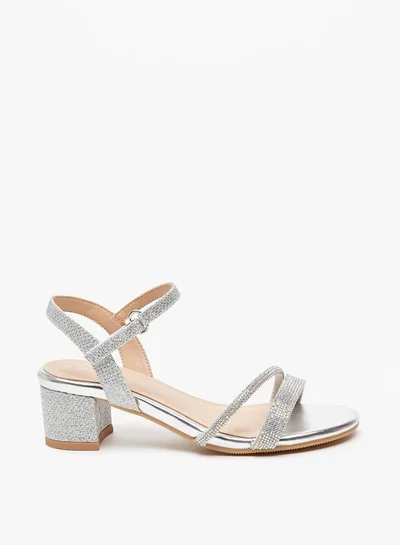 Celeste Girls Embellished Block Heeled Sandals with Hook and Loop Closure