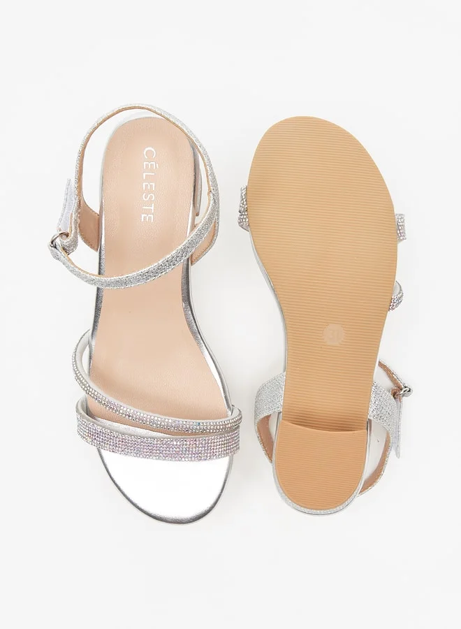 سيليست Girls Embellished Block Heeled Sandals with Hook and Loop Closure