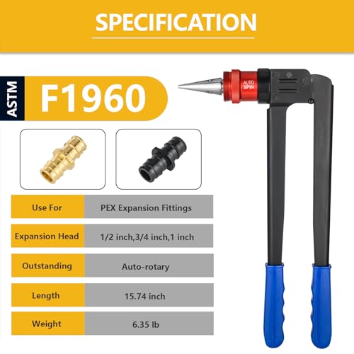 GUOFIS Auto-spin PEX A Expansion Tool, Automatically Rotation Head PEX Expander Kit, with 1/2 Inch 3/4 Inch 1 Inch Expansion Head - Image 2