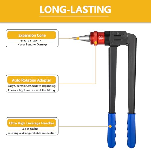GUOFIS Auto-spin PEX A Expansion Tool, Automatically Rotation Head PEX Expander Kit, with 1/2 Inch 3/4 Inch 1 Inch Expansion Head - Image 4
