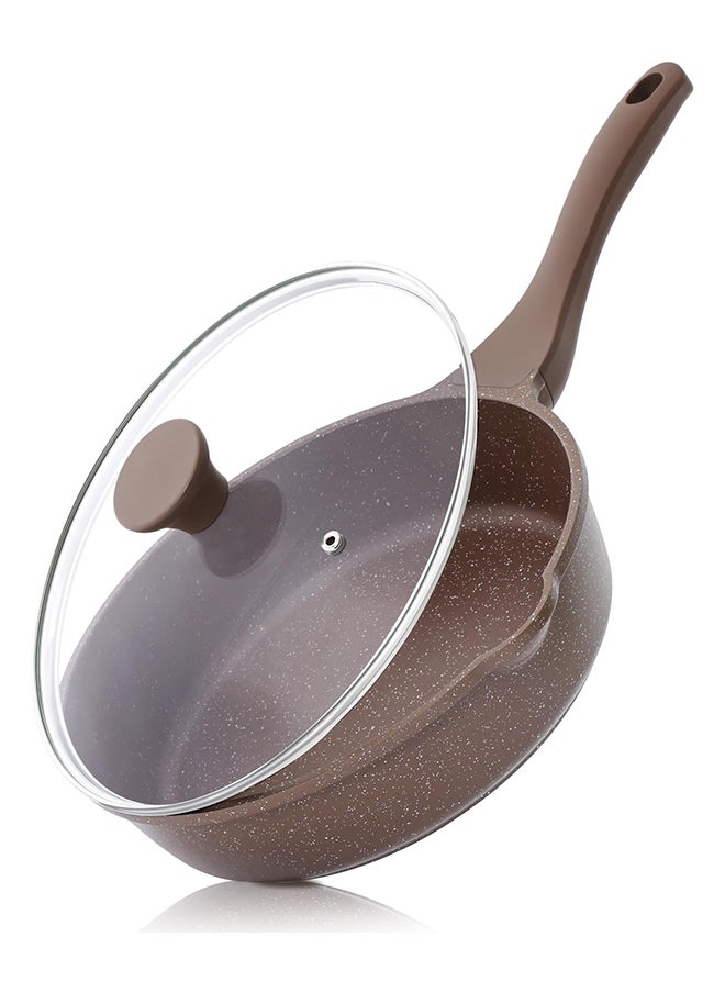 Sensarte 26Cm Swiss Granite Coating Deep Frying Pan Skillet With Glass Lid, Non-Stick, PFOA/PFOS/APEO Free, Saute Pan With Lid, Stay-Cool Handle, Chef Pan Healthy Cookware Cooking Pan With Cover, Induction And Gas Compatible, Dishwasher Safe, Toffee Brown  - Image 1