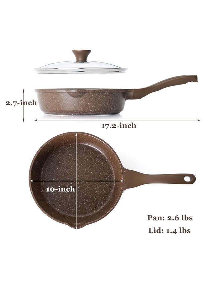 Sensarte 26Cm Swiss Granite Coating Deep Frying Pan Skillet With Glass Lid, Non-Stick, PFOA/PFOS/APEO Free, Saute Pan With Lid, Stay-Cool Handle, Chef Pan Healthy Cookware Cooking Pan With Cover, Induction And Gas Compatible, Dishwasher Safe, Toffee Brown  - Image 4