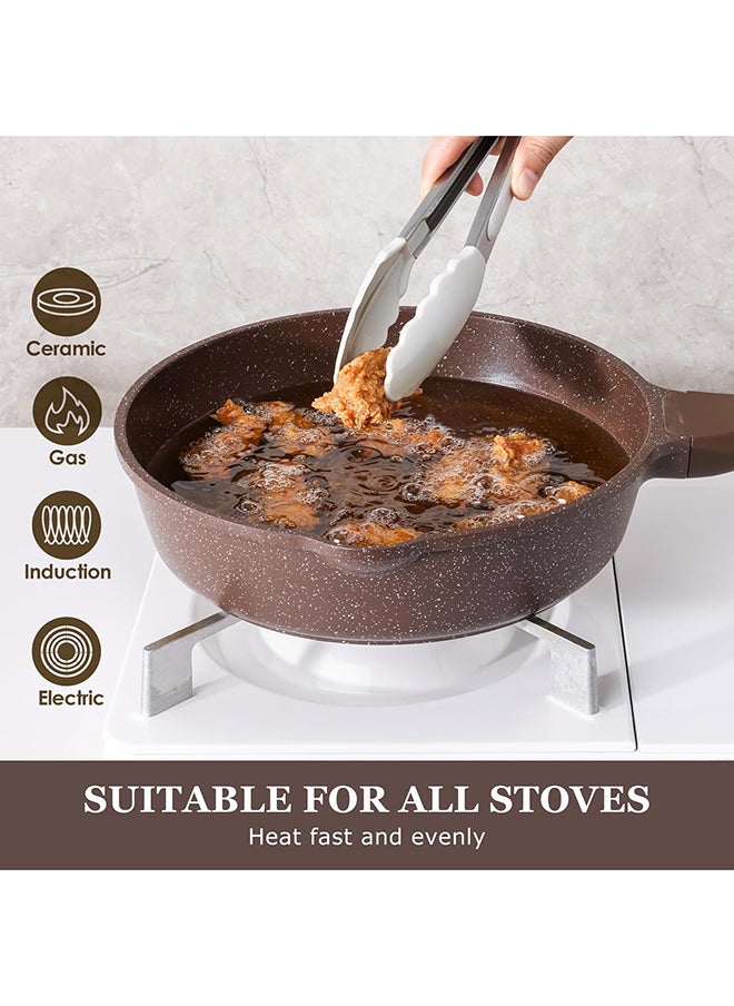 Sensarte - 26Cm Swiss Granite Coating Deep Frying Pan Skillet With Glass Lid, Non-Stick, PFOA/PFOS/APEO Free, Saute Pan With Lid, Stay-Cool Handle, Chef Pan Healthy Cookware Cooking Pan With Cover, Induction And Gas Compatible, Dishwasher Safe, Toffee Brown - Image 1