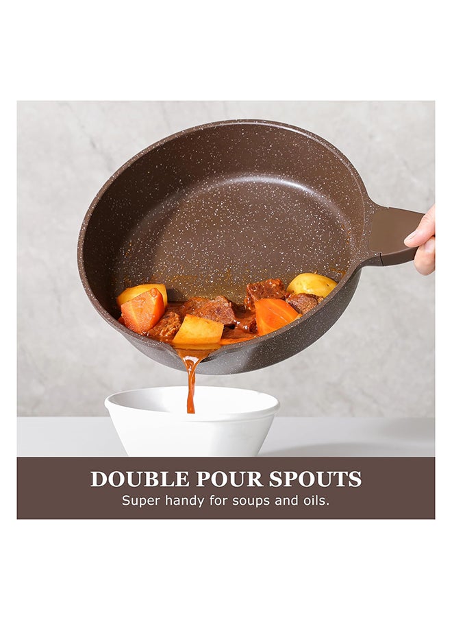Sensarte 26Cm Swiss Granite Coating Deep Frying Pan Skillet With Glass Lid, Non-Stick, PFOA/PFOS/APEO Free, Saute Pan With Lid, Stay-Cool Handle, Chef Pan Healthy Cookware Cooking Pan With Cover, Induction And Gas Compatible, Dishwasher Safe, Toffee Brown  - Image 2