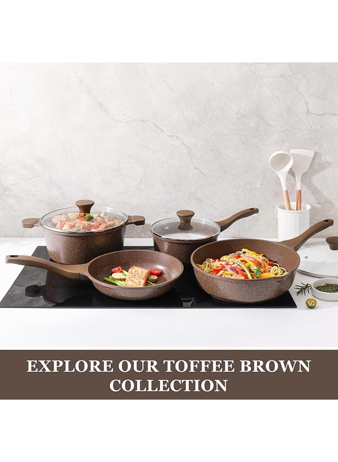 Sensarte - 26Cm Swiss Granite Coating Deep Frying Pan Skillet With Glass Lid, Non-Stick, PFOA/PFOS/APEO Free, Saute Pan With Lid, Stay-Cool Handle, Chef Pan Healthy Cookware Cooking Pan With Cover, Induction And Gas Compatible, Dishwasher Safe, Toffee Brown - Image 1
