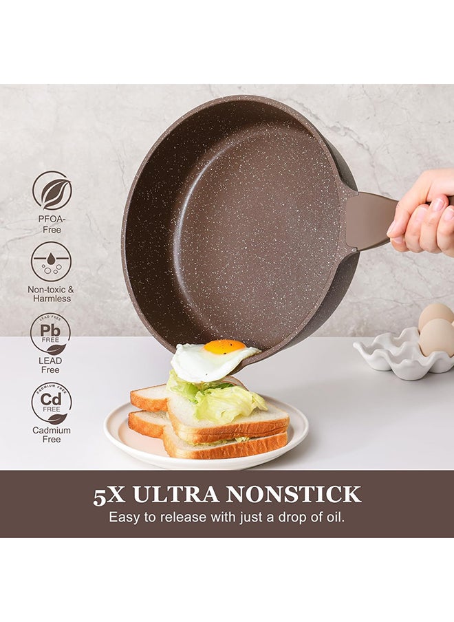 Sensarte - 26Cm Swiss Granite Coating Deep Frying Pan Skillet With Glass Lid, Non-Stick, PFOA/PFOS/APEO Free, Saute Pan With Lid, Stay-Cool Handle, Chef Pan Healthy Cookware Cooking Pan With Cover, Induction And Gas Compatible, Dishwasher Safe, Toffee Brown - Image 1