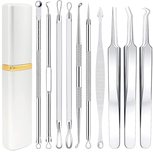 Boxoyx Pimple Popper Tool Kit - Boxoyx 10 Pcs Blackhead Remover Comedone Extractor Kit with Metal Case for Quick and Easy Removal of Pimples, Blackheads, Zit Removing, Forehead,Facial and Nose(All Silver) - Image 1