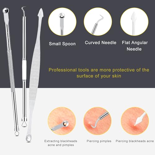 Boxoyx Pimple Popper Tool Kit - Boxoyx 10 Pcs Blackhead Remover Comedone Extractor Kit with Metal Case for Quick and Easy Removal of Pimples, Blackheads, Zit Removing, Forehead,Facial and Nose(All Silver) - Image 3