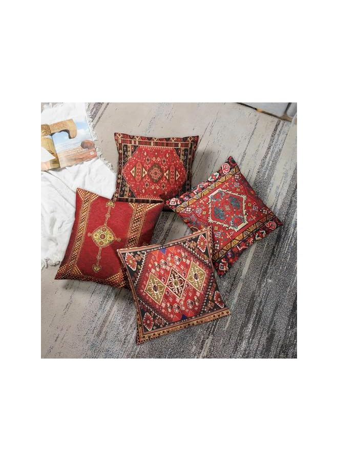 The Bros Throw Pillow Covers Geometric Kilim Moroccan Home Decor Set of 4 Oriental Ikat Pillow Cases Living Room Decorative 18 x 18 Inches Cushion Couch Sofa Pillowcases Colorful Red Tribal - Image 5