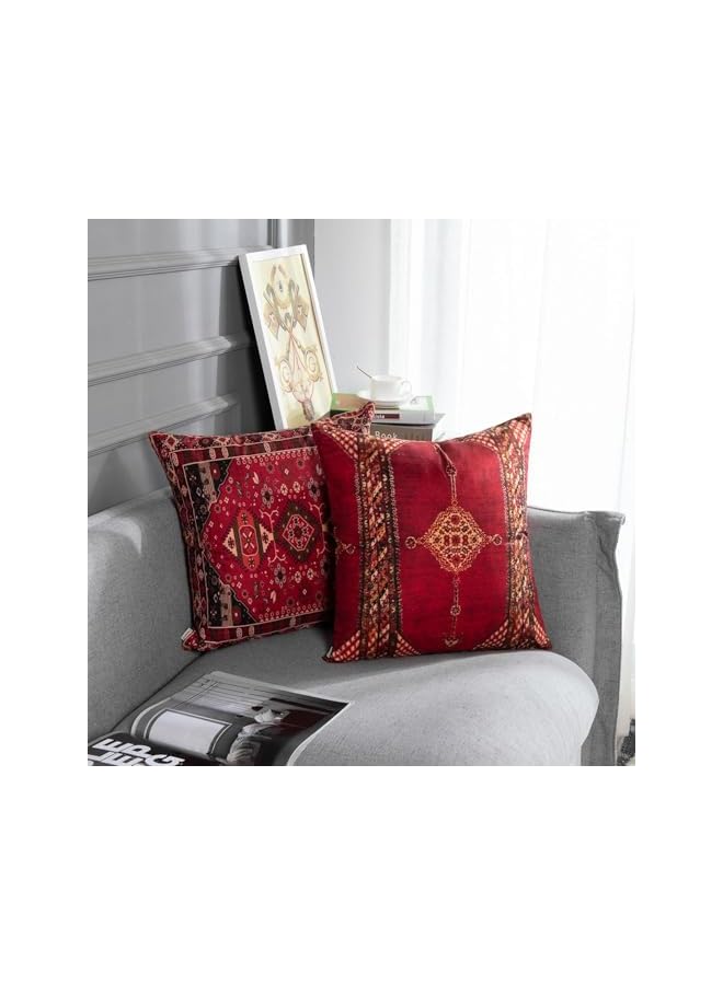 The Bros Throw Pillow Covers Geometric Kilim Moroccan Home Decor Set of 4 Oriental Ikat Pillow Cases Living Room Decorative 18 x 18 Inches Cushion Couch Sofa Pillowcases Colorful Red Tribal - Image 4