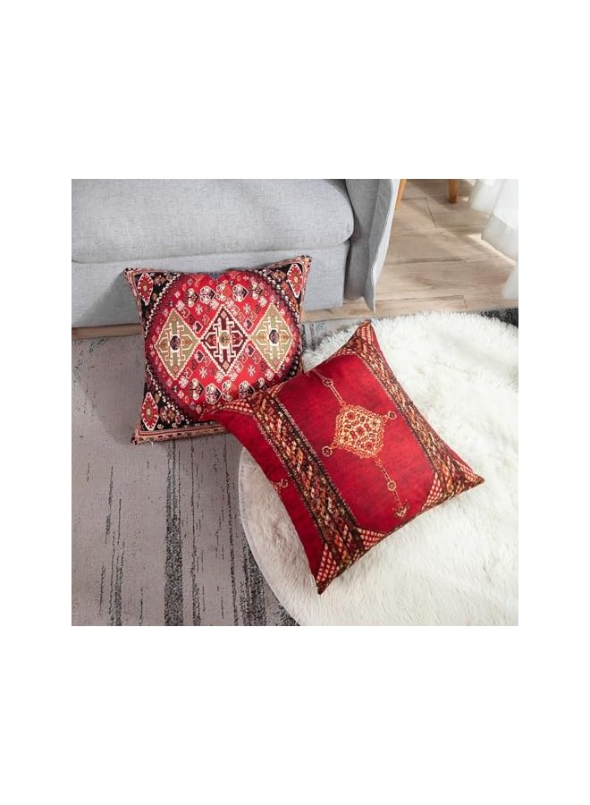 The Bros Throw Pillow Covers Geometric Kilim Moroccan Home Decor Set of 4 Oriental Ikat Pillow Cases Living Room Decorative 18 x 18 Inches Cushion Couch Sofa Pillowcases Colorful Red Tribal - Image 3