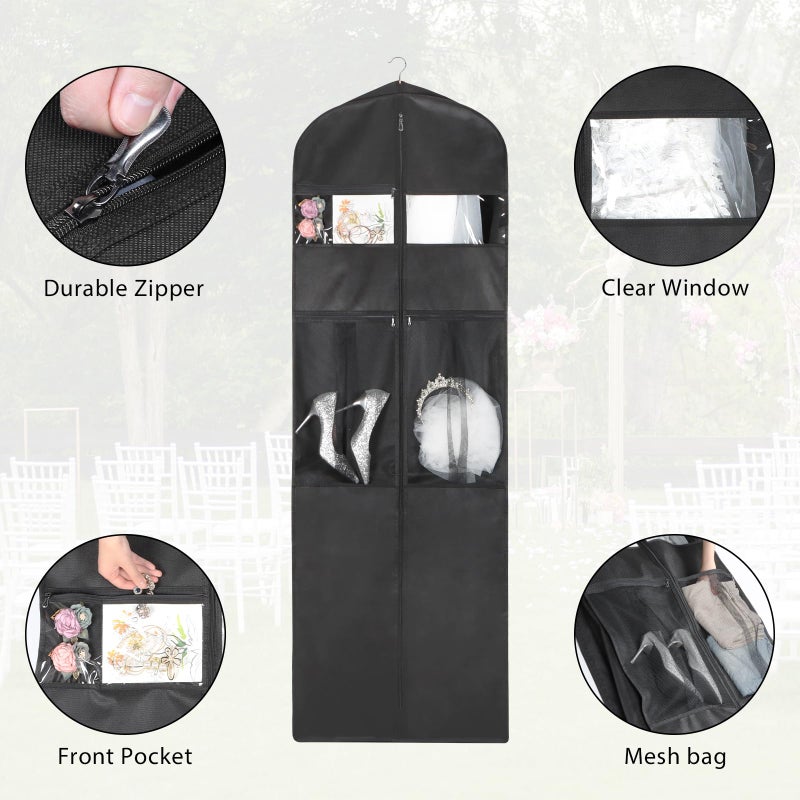 Zilink 72" Wedding Dress Garment Bag Dress Bags for Gowns Bridal Dress Travel Bag with 12â€Gusseted and Accessory Pockets for Wedding Dress, Puffy Gowns [Upgraded Version] - Image 3