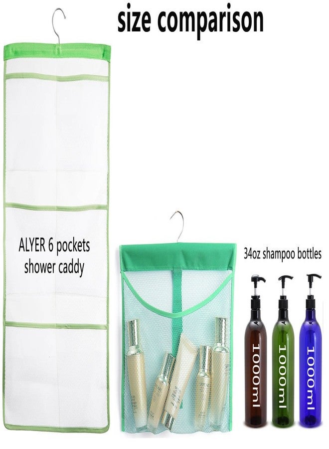 ALYER Hanging Mesh Shower Pockets Caddy for 34oz/1000ml Shampoo and Conditioner, Colorful Bath Toy Organizer, Hanging Tandem Type Closet Accessories Storage Bag, White - Image 5