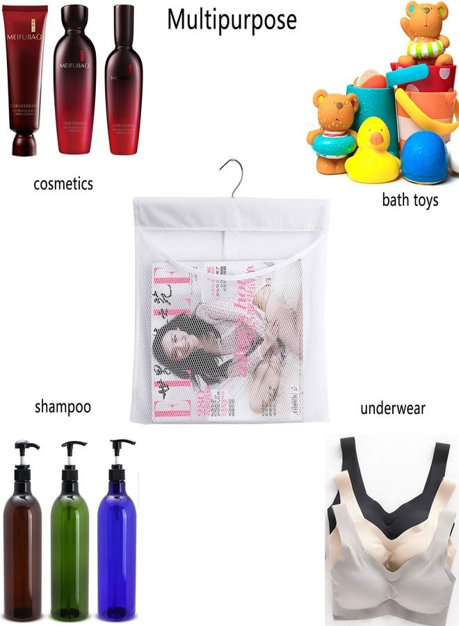 ALYER Hanging Mesh Shower Pockets Caddy for 34oz/1000ml Shampoo and Conditioner, Colorful Bath Toy Organizer, Hanging Tandem Type Closet Accessories Storage Bag, White - Image 2