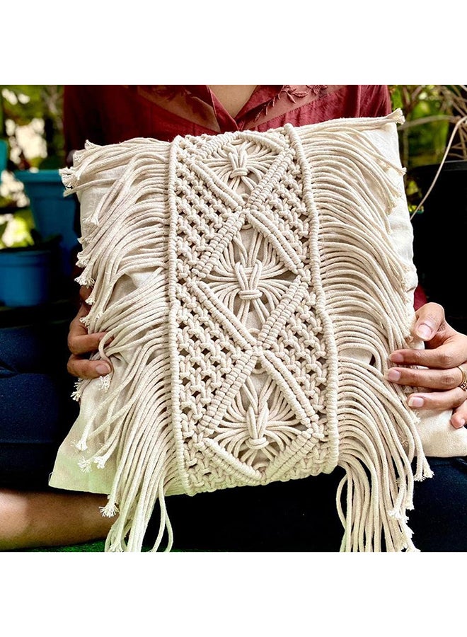 Antikiano Hand-knitted macrame cushion cover for home décor - 41×41