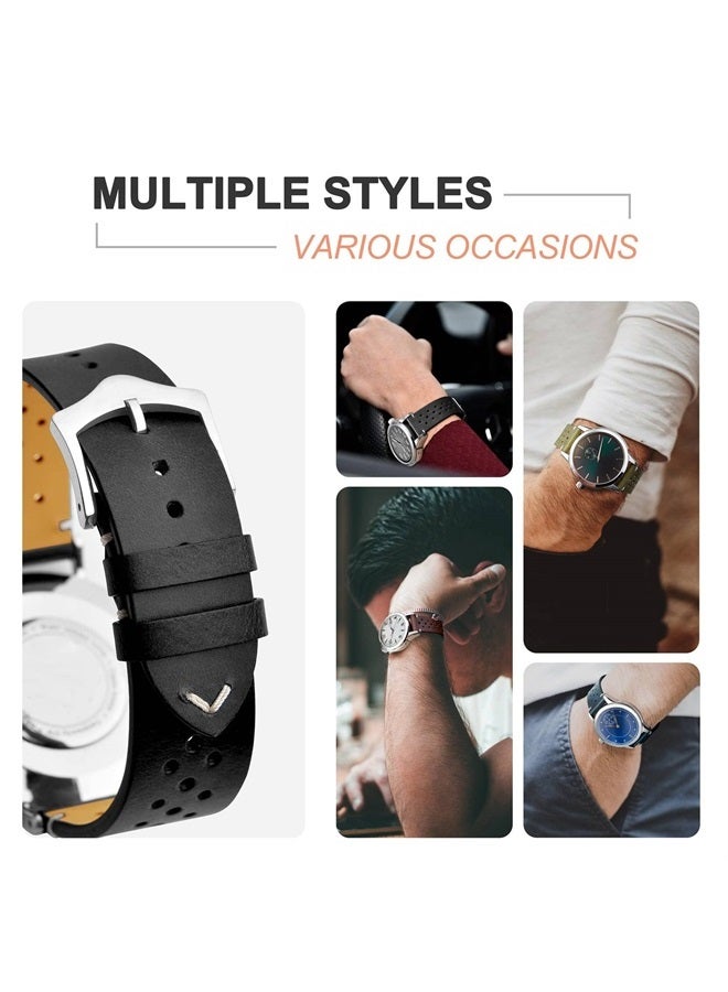 ANNEFIT Vintage Leather Watch Strap 18mm, Quick Release Replacement Band for Men and Women with Silver Buckle (Black)  - Image 2