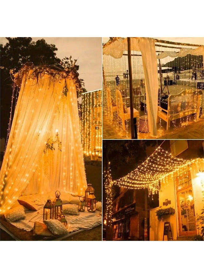 تايمي أضواء خرافية على شكل ستارة بيضاء دافئة، 3 أمتار × 3 أمتار، 300 مصباح ليد، 8 أوضاع إضاءة خرافية للنافذة تعمل بالتيار الكهربائي لأعياد الميلاد وحفلات الزفاف والحفلات والحدائق والشرفات وغرف النوم وديكورات الكريسماس - Image 3