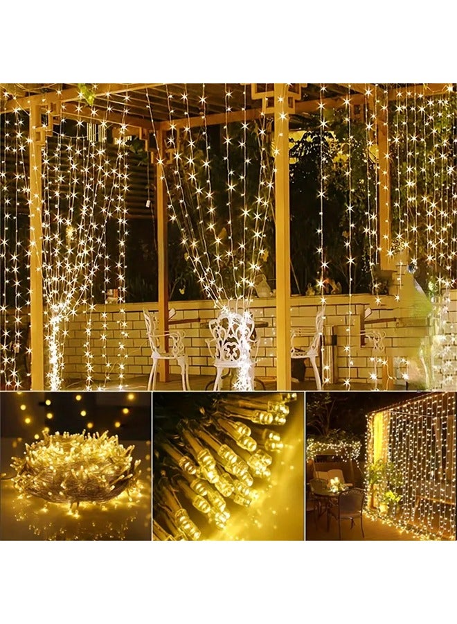 تايمي أضواء خرافية على شكل ستارة بيضاء دافئة، 3 أمتار × 3 أمتار، 300 مصباح ليد، 8 أوضاع إضاءة خرافية للنافذة تعمل بالتيار الكهربائي لأعياد الميلاد وحفلات الزفاف والحفلات والحدائق والشرفات وغرف النوم وديكورات الكريسماس - Image 5