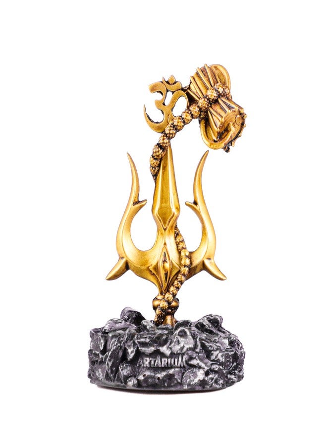 Artarium Trishul with Damru Traditional Trishul Damru Shiva Trishul Decorative Showpiece for Car Dashboard Home Decor Pooja Room Black Base 3.9 Inch - Image 1