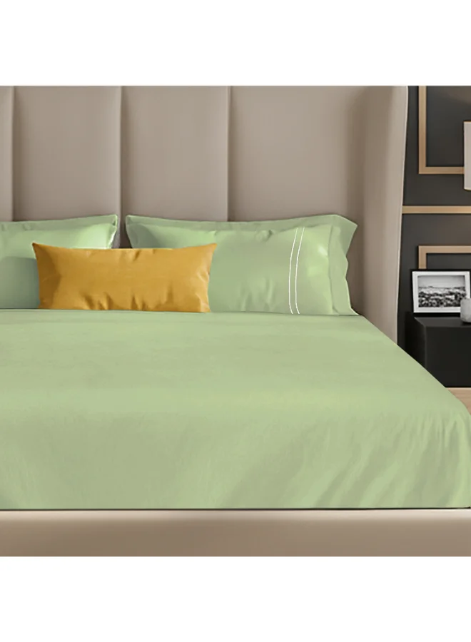 MULBERRY LIVING 100% Cotton Queen Fitted Bedsheet Set- 250 TC Serentiy Solids. 1 Sheet : 160x200x30cms / 2 Pillow Covers : 50x75 cms - Tea Green