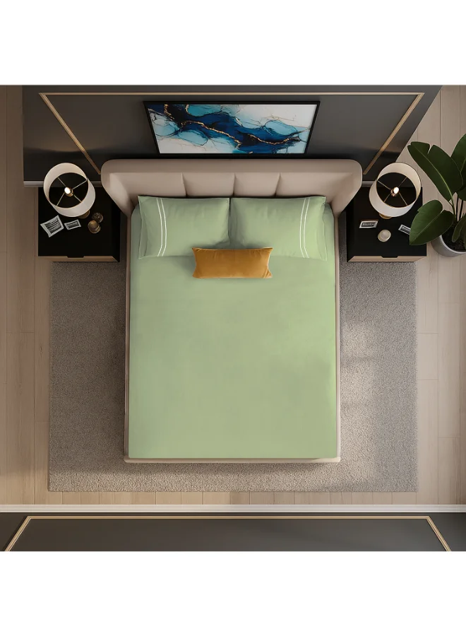 MULBERRY LIVING 100% Cotton Queen Fitted Bedsheet Set- 250 TC Serentiy Solids. 1 Sheet : 160x200x30cms / 2 Pillow Covers : 50x75 cms - Tea Green