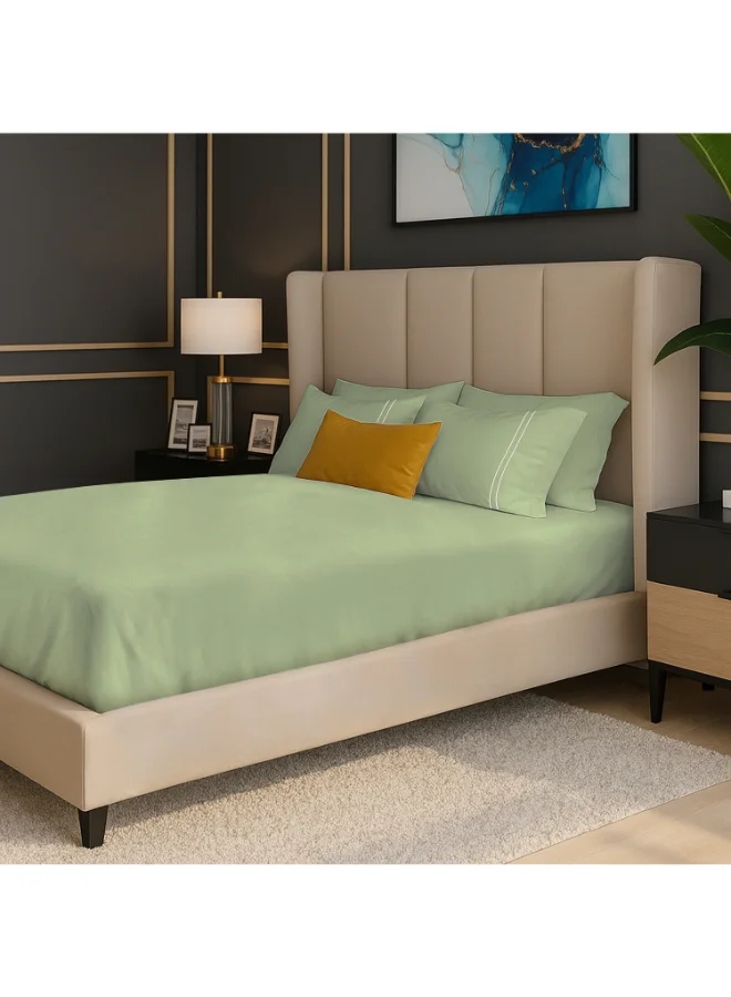 MULBERRY LIVING ملاءة سرير مقاس كوين قطن %   بلون أخضر شاي مع غطائي وسادة