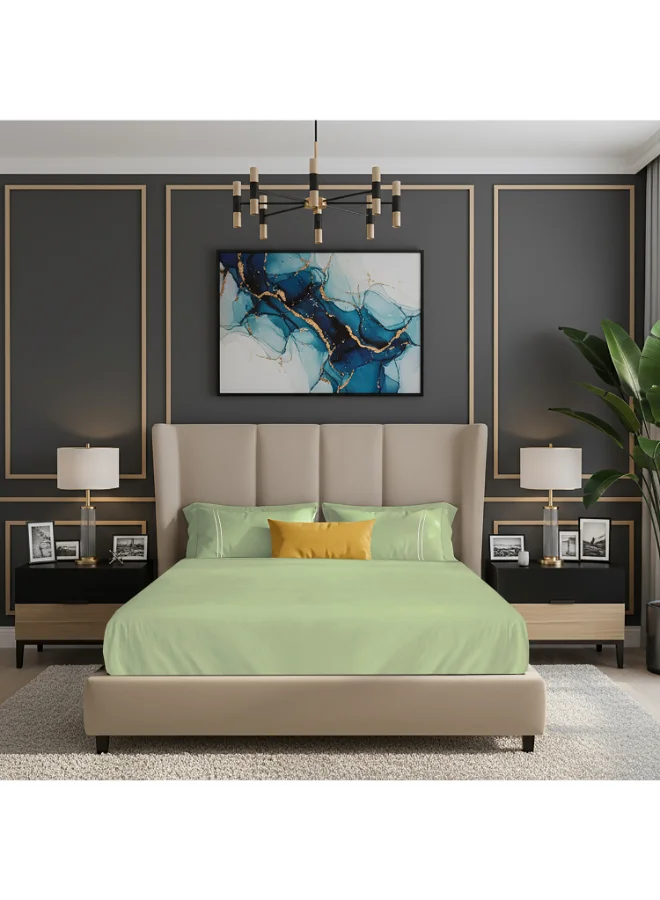 MULBERRY LIVING ملاءة سرير مقاس كوين قطن %   بلون أخضر شاي مع غطائي وسادة