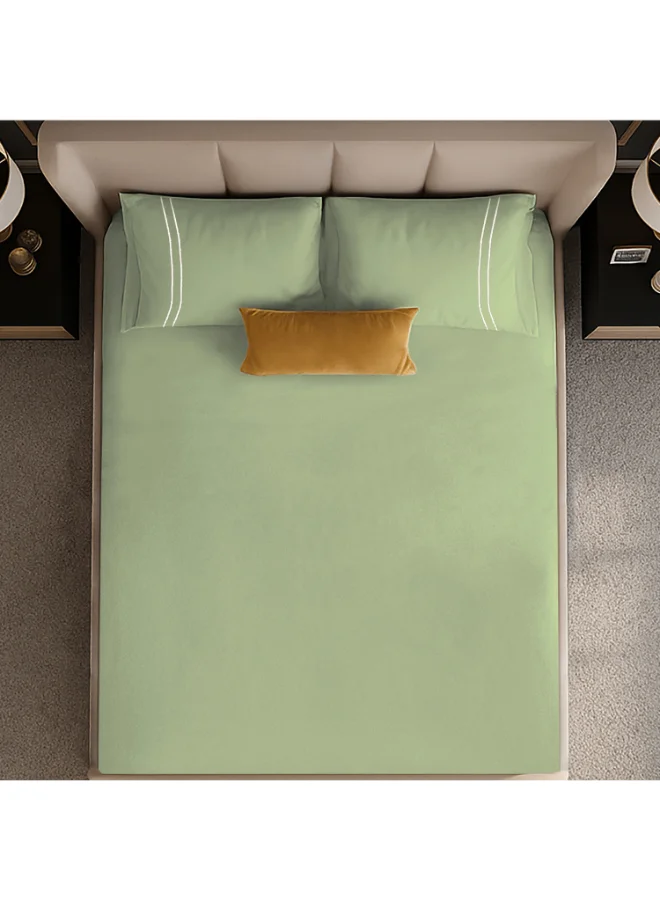MULBERRY LIVING 100% Cotton Queen Fitted Bedsheet Set- 250 TC Serentiy Solids. 1 Sheet : 160x200x30cms / 2 Pillow Covers : 50x75 cms - Tea Green