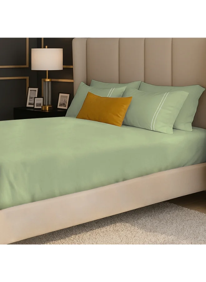 MULBERRY LIVING 100% Cotton Queen Fitted Bedsheet Set- 250 TC Serentiy Solids. 1 Sheet : 160x200x30cms / 2 Pillow Covers : 50x75 cms - Tea Green