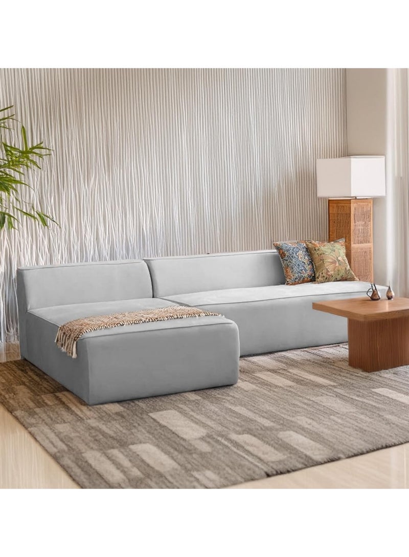 Karnak Milan Modern L-Shaped Sectional Sofa, Light Grey Velvet, Right Chaise Orientation, Space-Saving Design with Interchangeable Chaise - Image 5