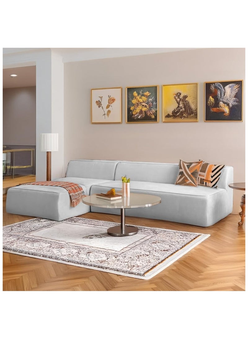 Karnak Milan Modern L-Shaped Sectional Sofa, Light Grey Velvet, Right Chaise Orientation, Space-Saving Design with Interchangeable Chaise - Image 1