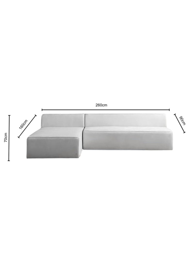 Karnak Milan Modern L-Shaped Sectional Sofa, Light Grey Velvet, Right Chaise Orientation, Space-Saving Design with Interchangeable Chaise - Image 3