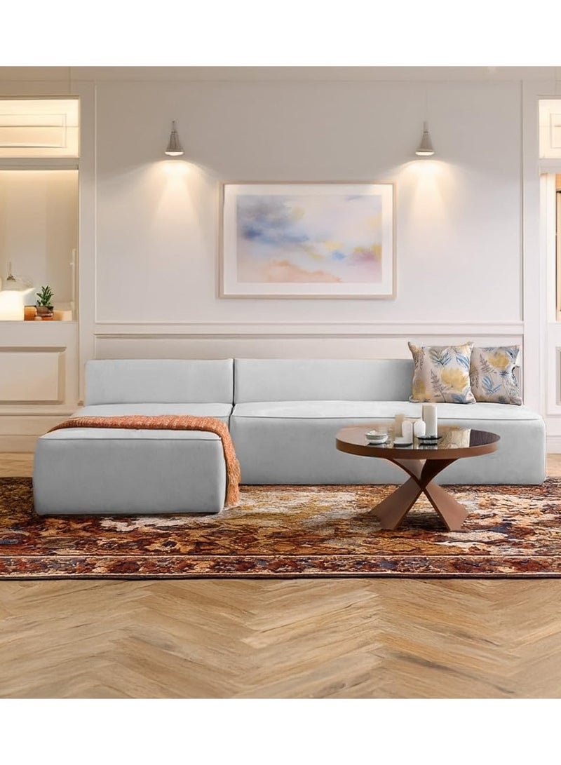 Karnak Milan Modern L-Shaped Sectional Sofa, Light Grey Velvet, Right Chaise Orientation, Space-Saving Design with Interchangeable Chaise - Image 2