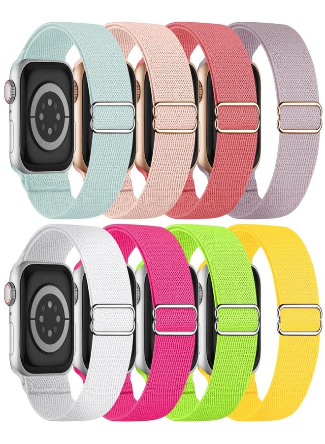 Knossen 8 Pack Stretchy Solo Loop Band Compatible with Apple Watch Bands for Women Men 40mm 38mm 41mm 42mm 44mm 45mm 46mm 49mm, Nylon Braided Elastic Strap for iWatch Series 10 9 8 7 6 SE 5 4 3 Ultra Ultra 2 - Image 1