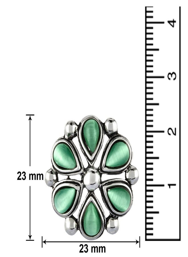 Mahi Monalisa Cats Eye Light Green Flower Rhodium Plated Earrings for Women ER1109417RLGre - Image 3