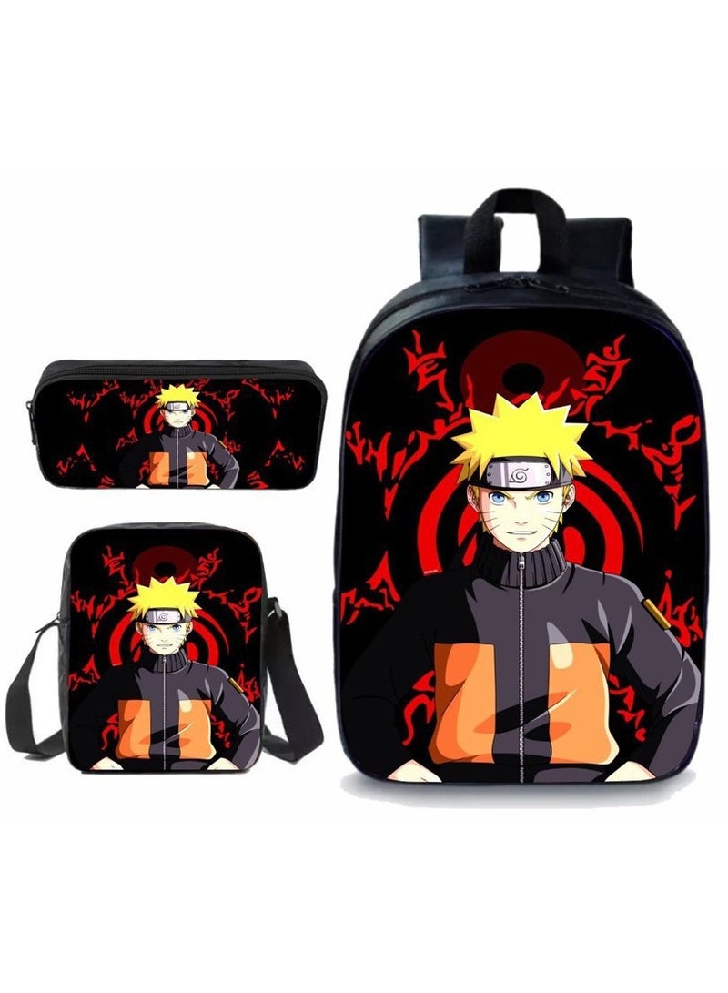 Naruto Cartoon Anime Student Backpack Three-Piece Set 29*42*16cm