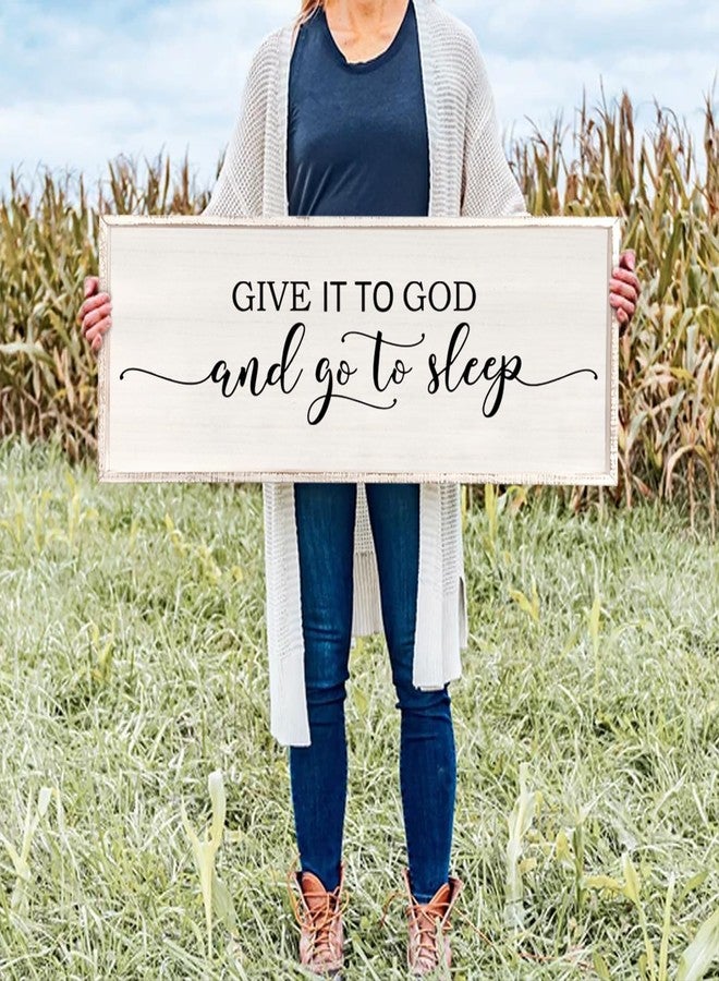 Surfapans Give It To God And Go To Sleep Sign Wall Decor 40"X15" Master Bedroom Above Bed Large Farmhouse Wall Decor Signs Wood Rustic Framed Wall Art Decoration (White) - Image 4