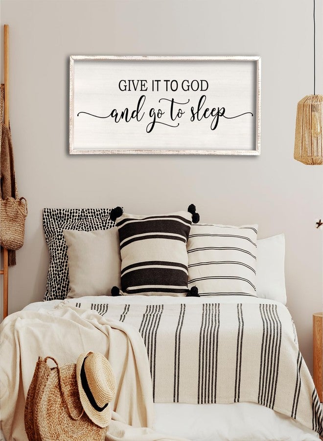 Surfapans Give It To God And Go To Sleep Sign Wall Decor 40"X15" Master Bedroom Above Bed Large Farmhouse Wall Decor Signs Wood Rustic Framed Wall Art Decoration (White) - Image 2