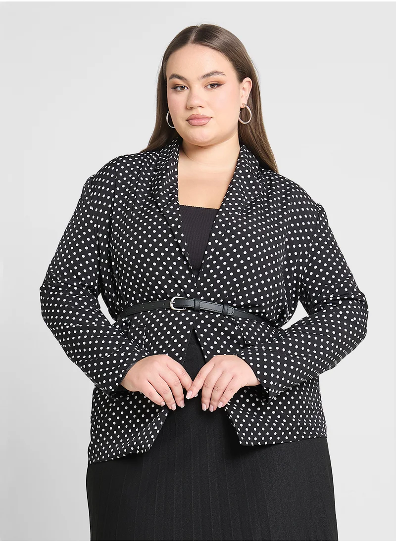 Ginger Plus Belted Polka Dot Blazer