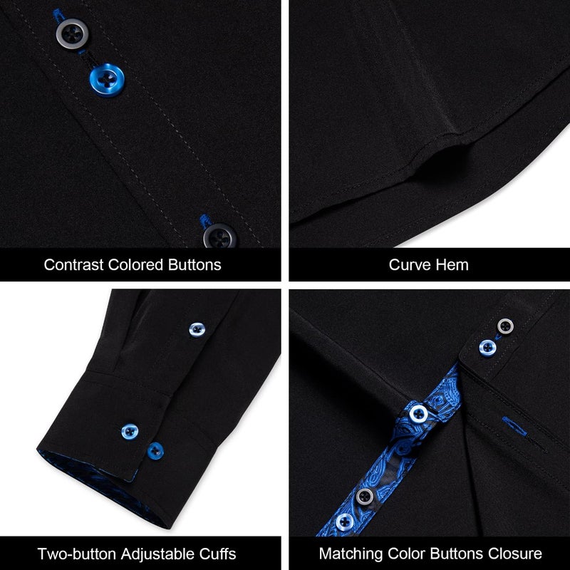 DiBanGu Men's Dress Shirt Long Sleeve Casual Button Down Shirts Regular Fit Inner Contrast Shirt for Business Party, Black and Royal Blue, 3X-Large - Image 4