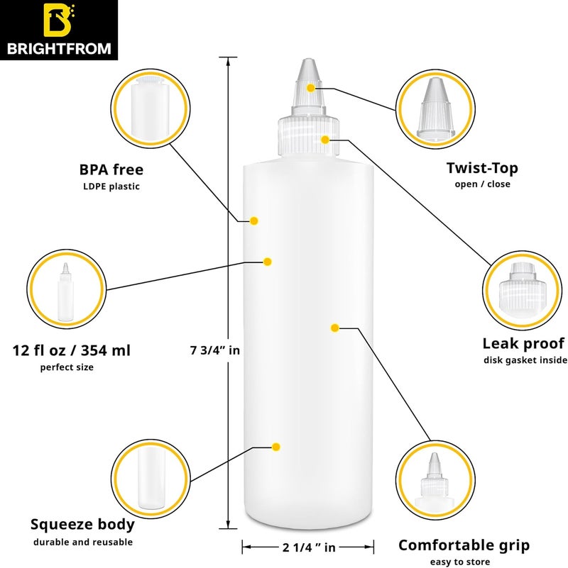 BRIGHTFROM Condiment Squeeze Bottles 12 OZ Empty Squirt Bottles Clear Twist Top Cap Leak Proof  Great for Ketchup Mustard Syrup Sauces Dressing Oil Arts  Crafts BPA FREE Plastic  2 PACK - Image 2
